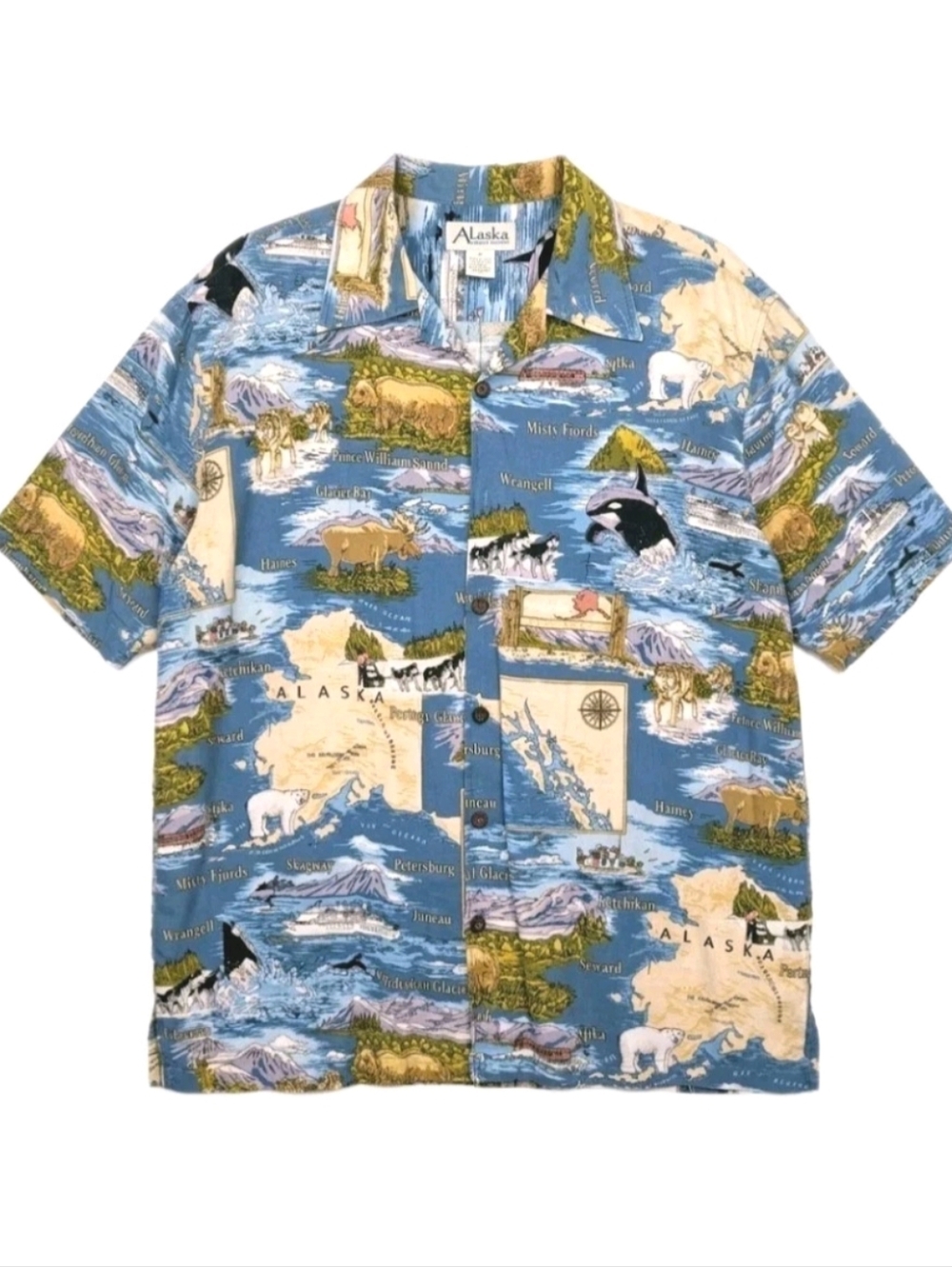 David Carey Originals Alaska Hawaiian Shirt Mens Size 3XL Moose Whale Bear Wolf